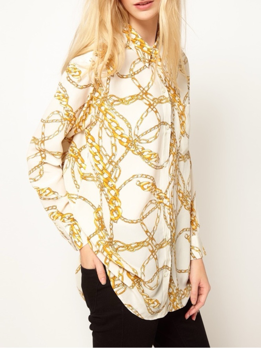 Equipment Femme Ivory Daddy Gold Chain Silk Blouse Size Medium